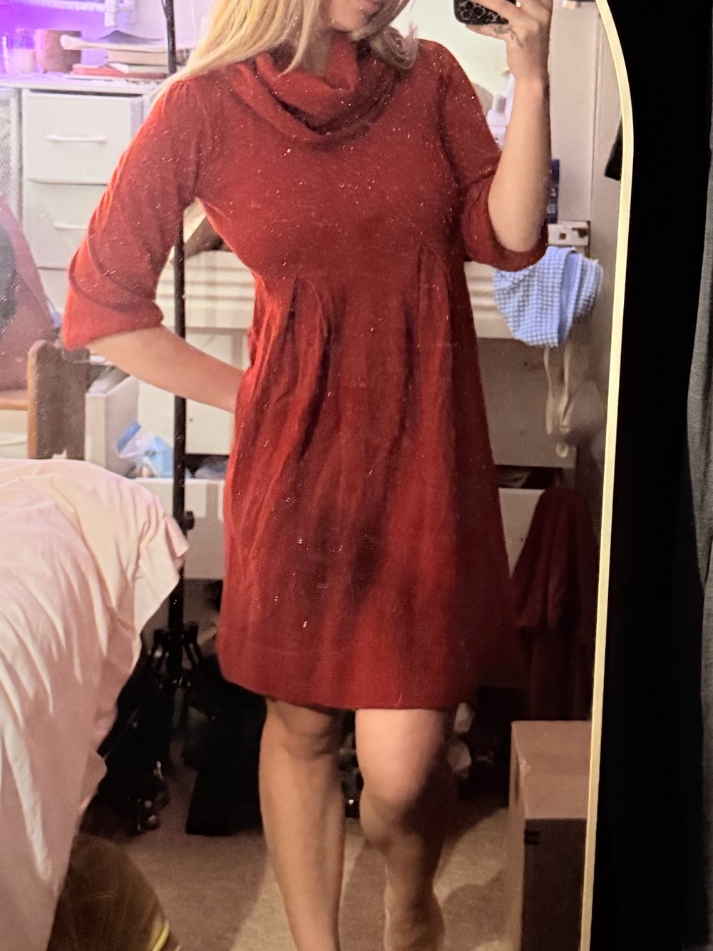 Y2k Alyx Red Cowl Neck Sweater 3/4 Sleeve  Dress